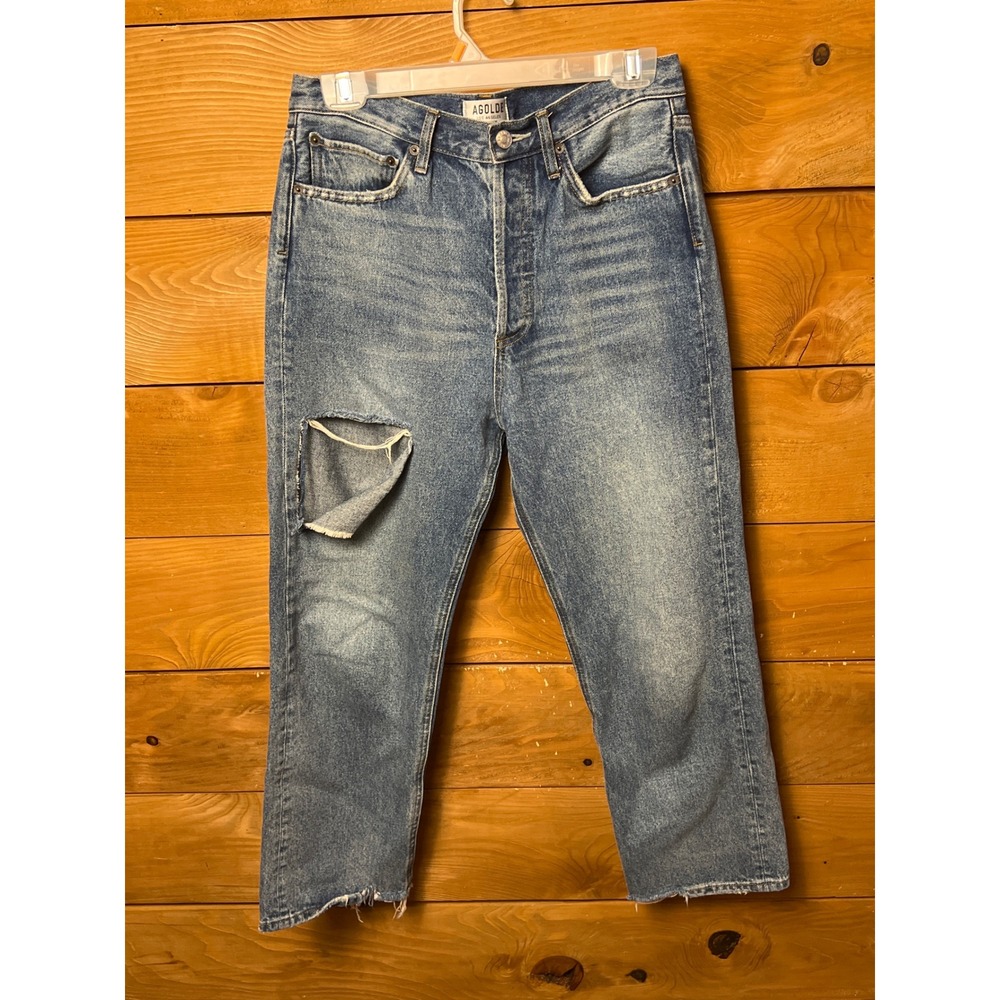 AGOLDE Riley Womens Los Angeles Premium Denim Jeans Distressed Cutoff Raw Hem 27 - Picture 1 of 10
